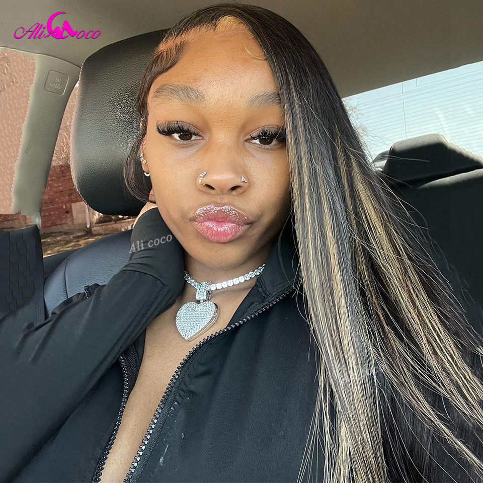 アップグレードアリココ 13 × 4 1​​3 × 6 ハイライトウィッグ人毛ブロンド色のレースフロントウィッグ事前摘み取られたハイライトブロンド人毛ウィッグ