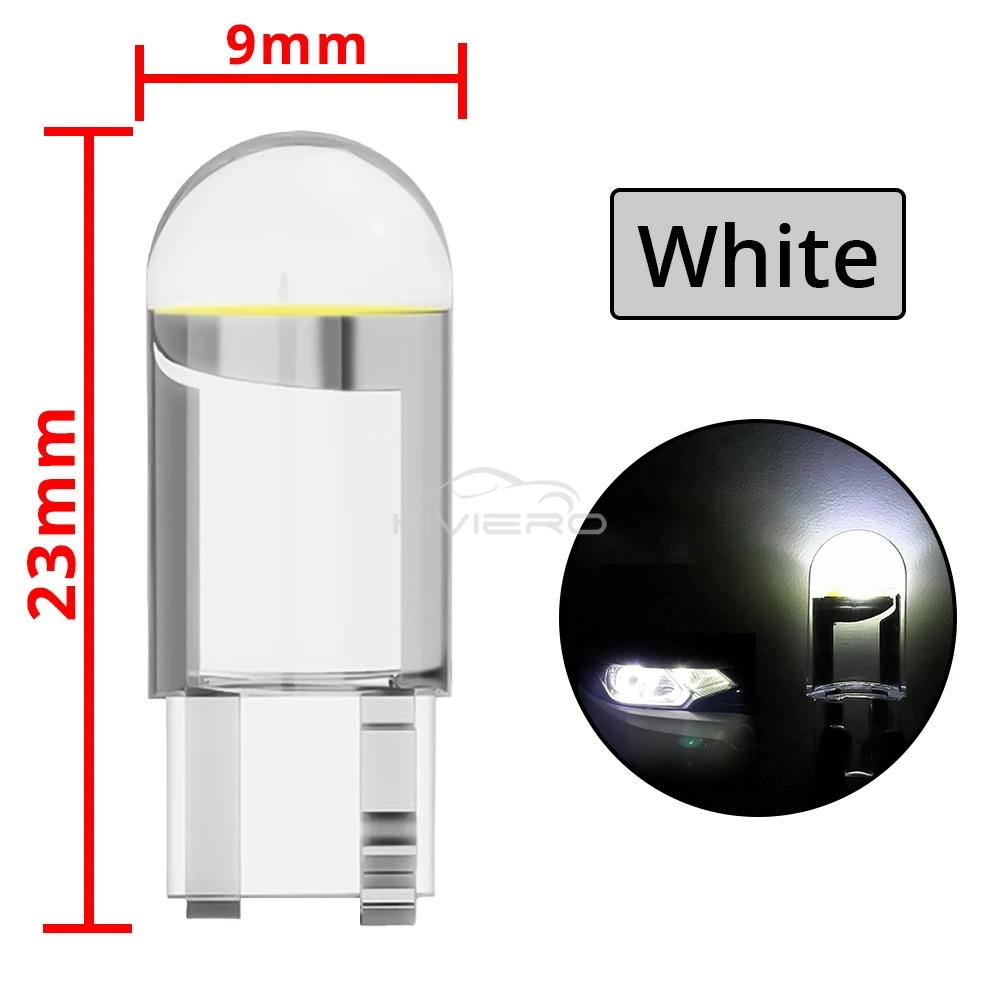 4X voiture W5W 194 T10 LED boîtier en verre Cob Auto ampoule blanc rouge bleu jaune coffre cale plaque d'immatriculation lampe dôme queue feu de secours