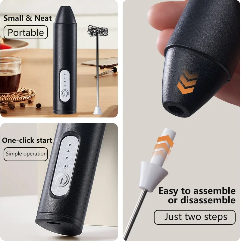 ミニミルク泡立て器 USB 充電式 3 スピード泡メーカーコーヒー泡立て器ミキサー電動ハンドルブレンダー卵ビーターホット調理ツール