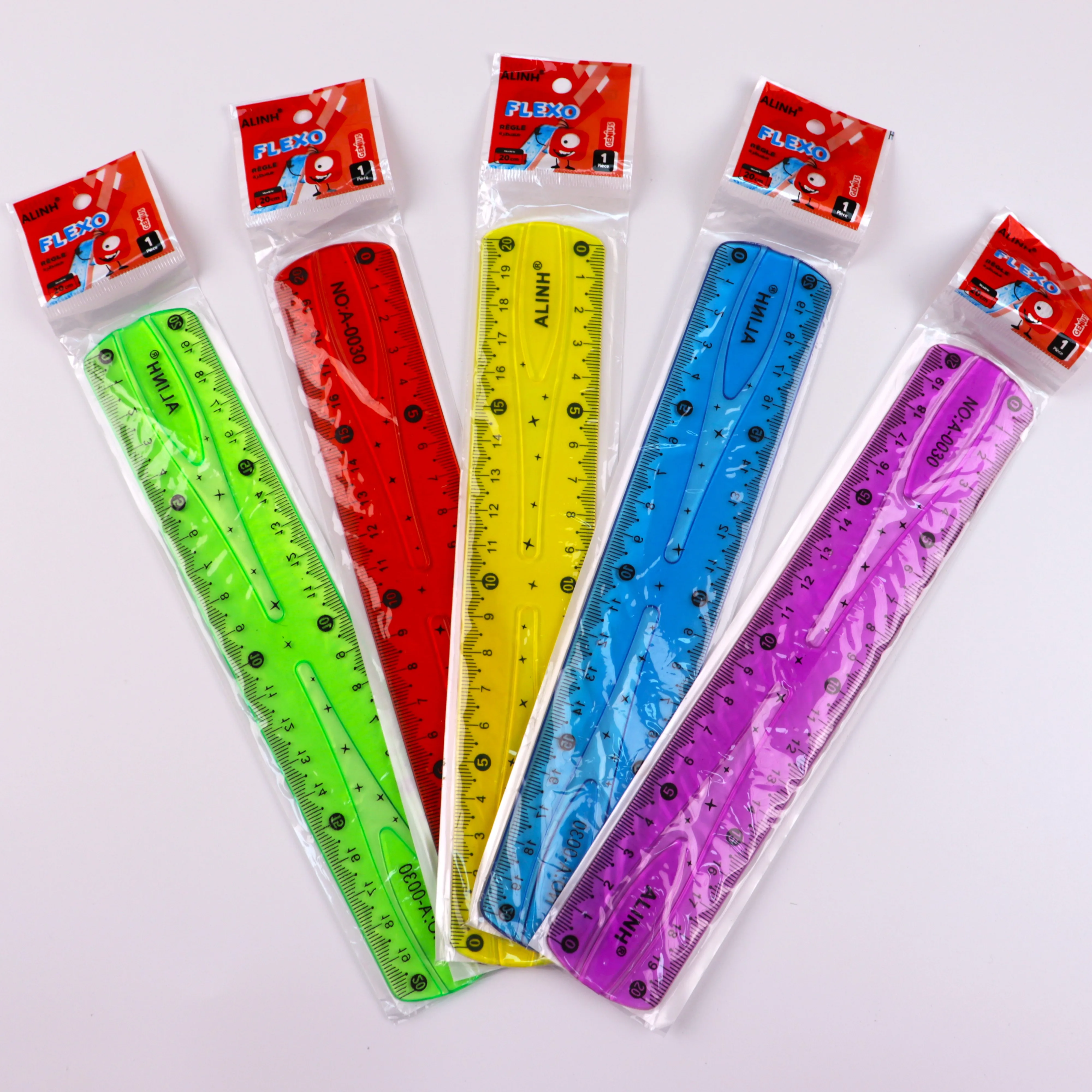 5 righelli flessibili in plastica trasparente di colore di vendita 0.98 pollici e 20cm/30 cmmillimetro 6 colori righello in plastica trasparente trasparente