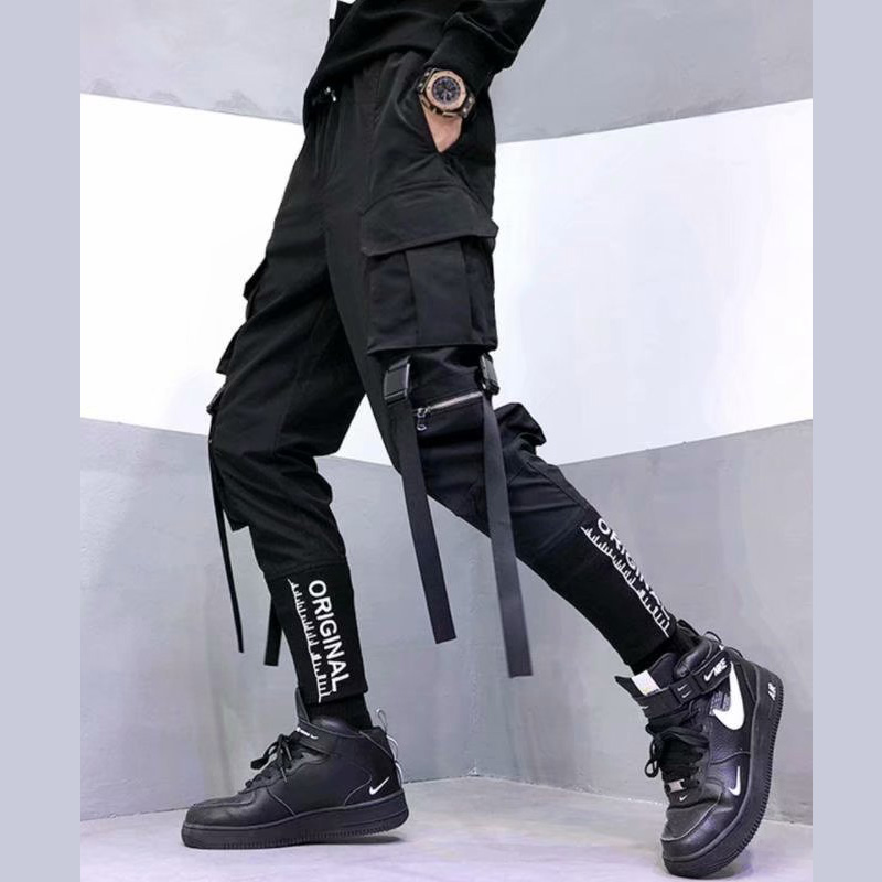 Pantalones Cargo de moda japonesa para hombre, ropa de calle con bolsillos de cinta, estilo Harajuku, Hip Hop, Techwear