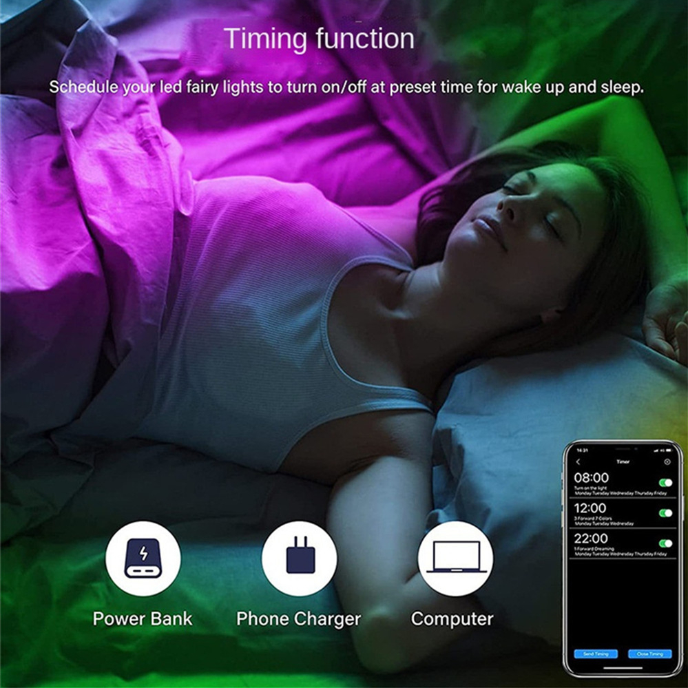 Guirnalda de luces LED de 5/10/15/20M con Bluetooth, USB, conexión WiFi Tuya, guirnalda de luces decorativas para fiesta de cumpleaños y Navidad para el hogar