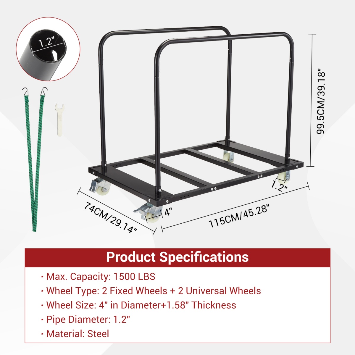 Folding Table Cart Drywall Cart Steel Panel Truck with Wheels, Chair Desk Trolley for Garage Home Office Utility Tool Wagon