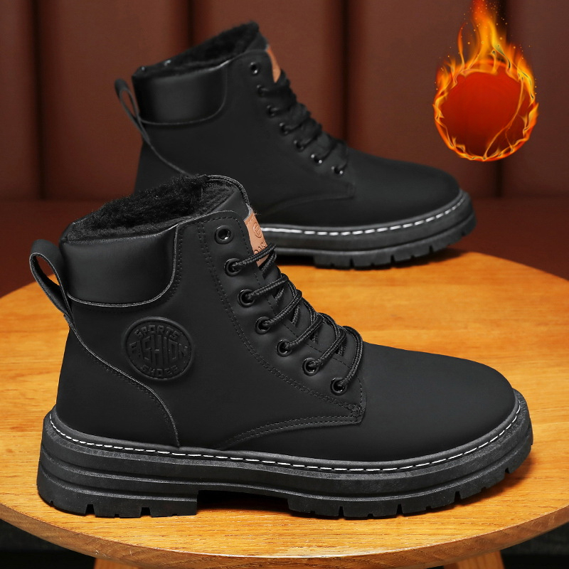 Botas de neve masculinas inverno de pelúcia quente alta superior estilo britânico tornozelo botas masculinas ao ar livre de sola grossa antiderrapante bota de trabalho botas de hombre