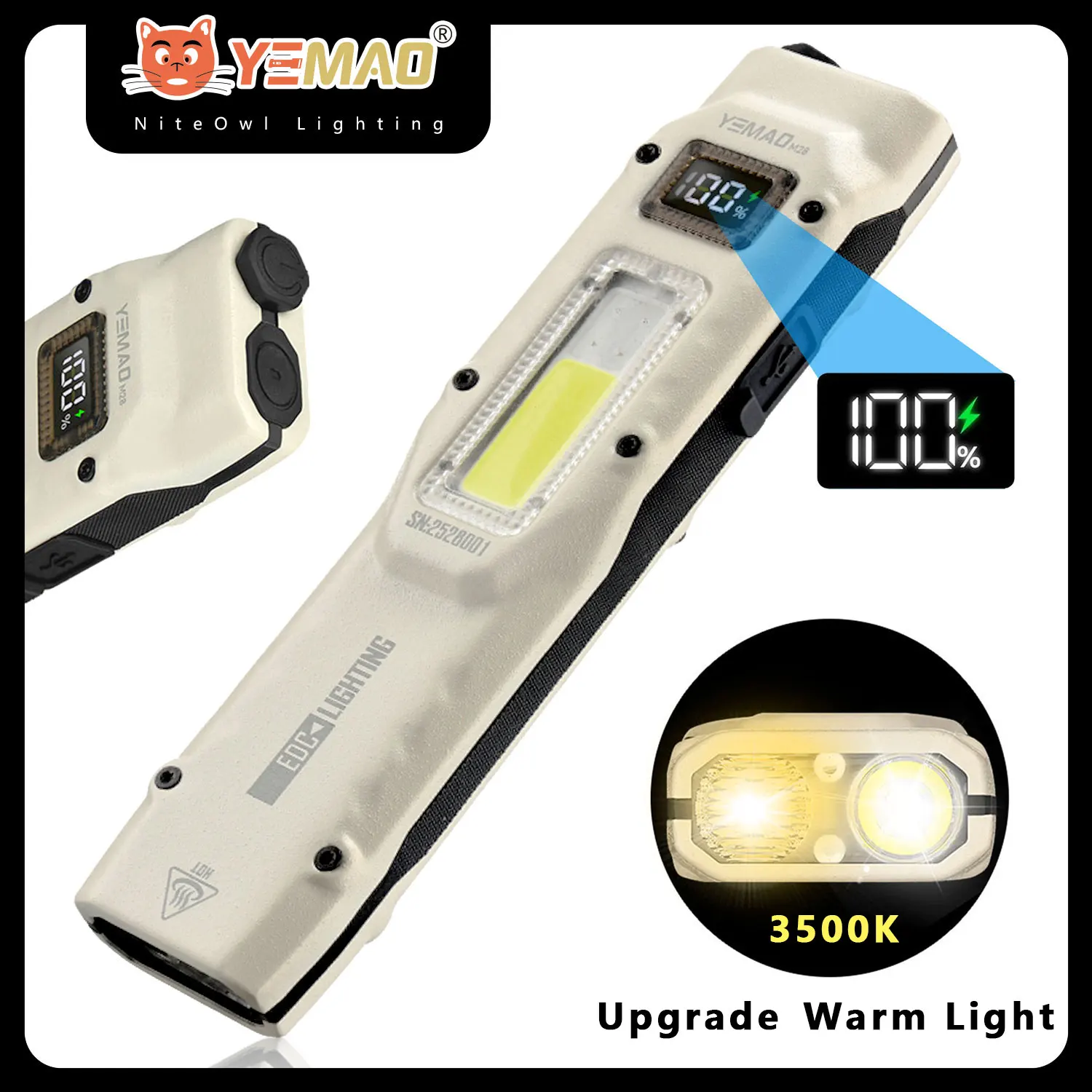 Linterna táctica YEMAO M28 de 880 lúmenes, minilinterna LED ultrafina recargable con lámpara UV estroboscópica, linternas Led de alta potencia