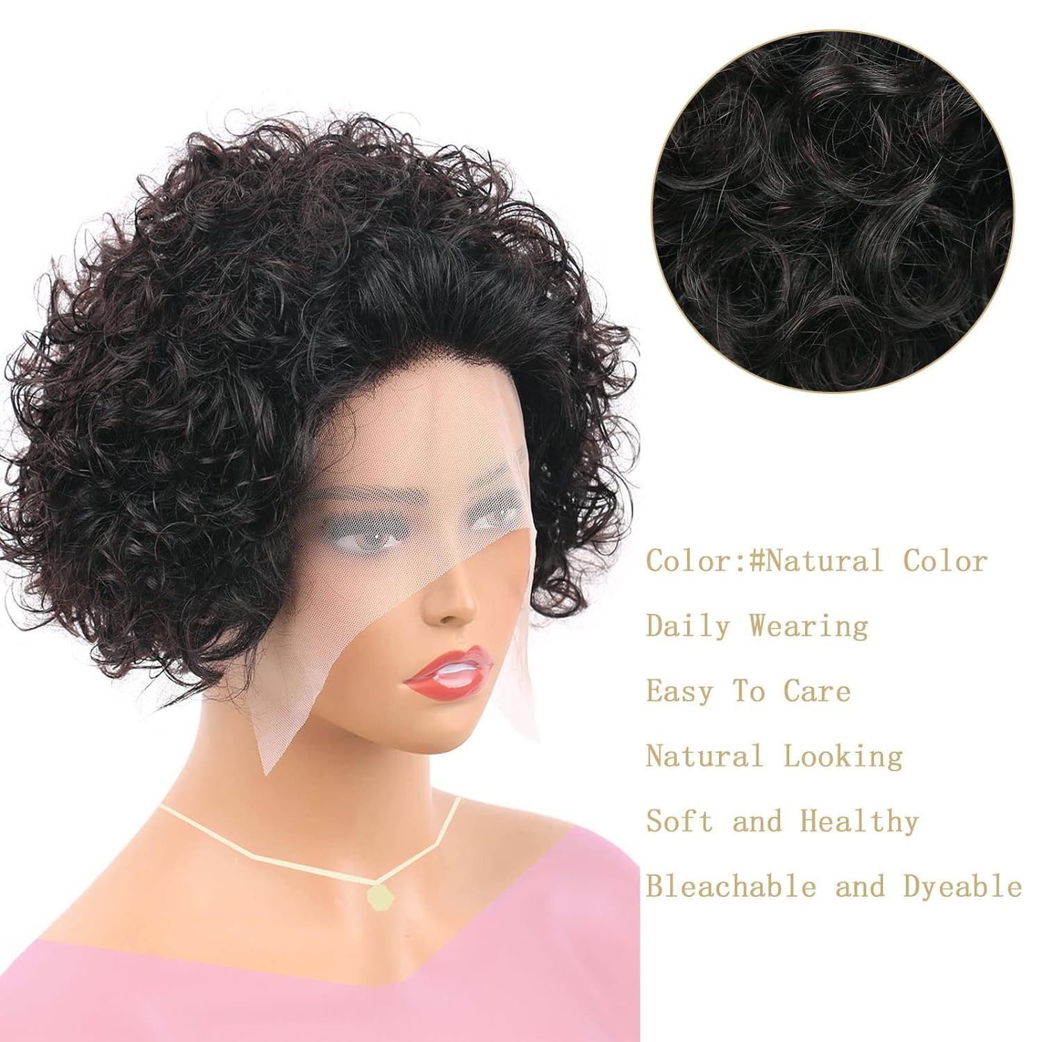 Parrucche in pizzo riccio con taglio pixie 13X1 Parrucche per capelli umani corti ricci brasiliani Parrucche per capelli umani con onde profonde per donne nere Capelli umani