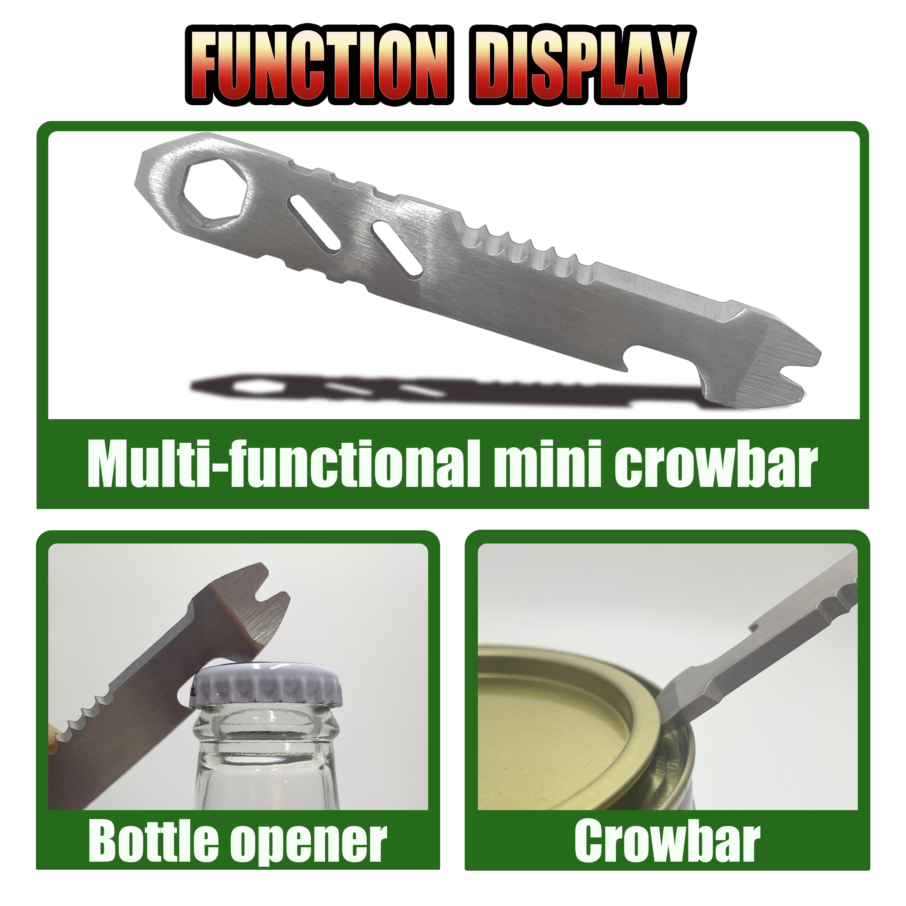Mini stainless steel crowbar, multi-function Allen wrench, Bottle opener , portable outdoor camping Edc tool