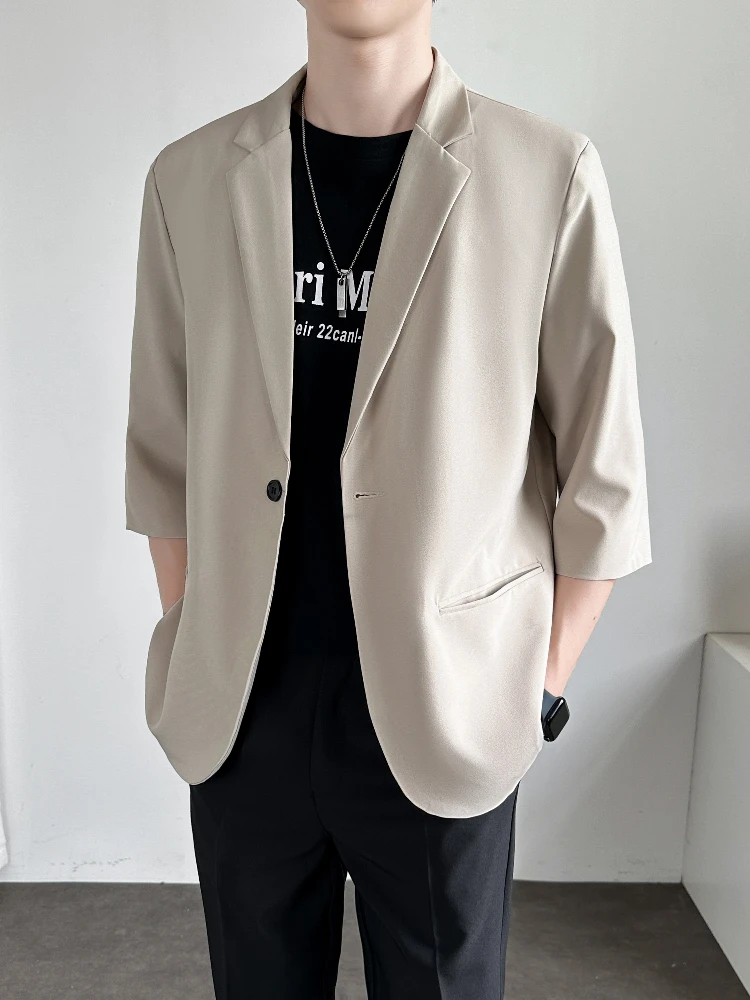 Slim Fit Men's Suit Jaet Seven Sve Casual Lightweight ort Sve Korean Sle Faionable Summer Thin Five Sve Wester