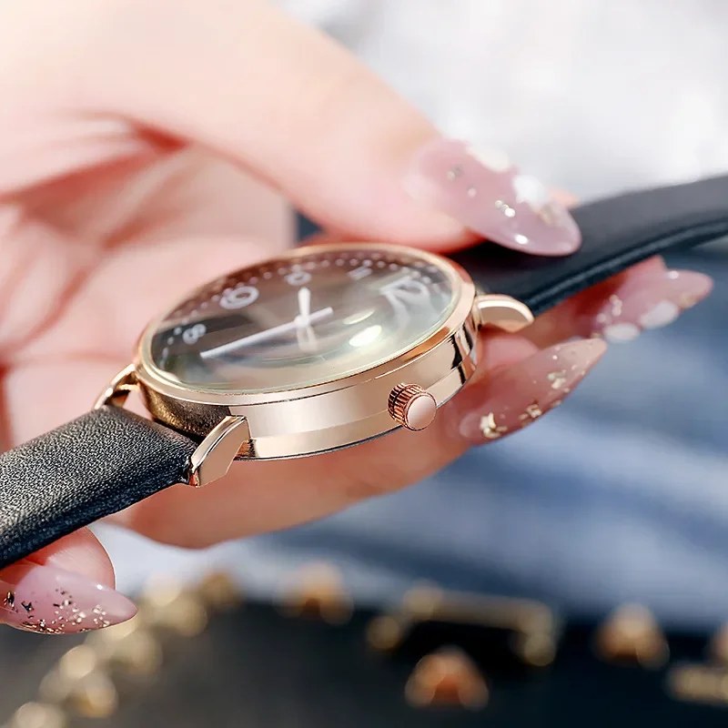 Nuevo reloj de aleación de cuarzo de lujo para mujer, reloj de pulsera informal con esfera de acero inoxidable a la moda para mujer, reloj de pulsera de cuero Zegarek Damski