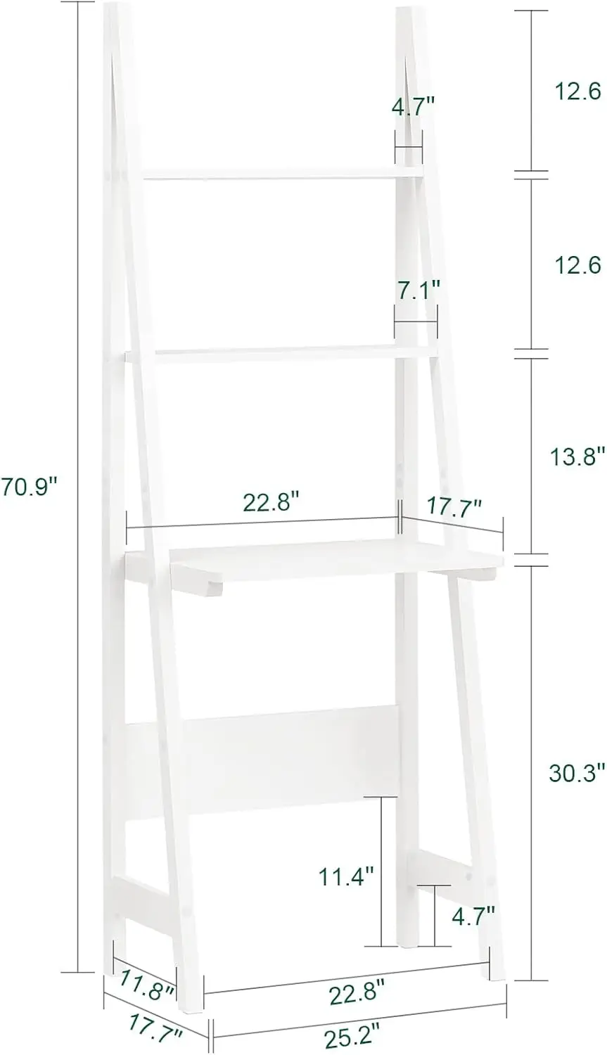 Ladder Shelf Desk, Bookcase, Book Shelf, Leaning Desk with Shelves, Wall Shelf, White FRG60-W