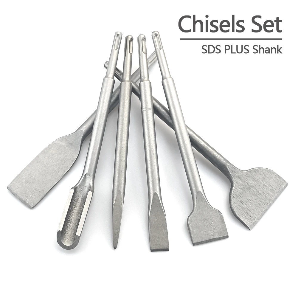 Conjunto de cinzel de 250mm, haste sds plus, martelo elétrico, broca, ranhura plana, ferramentas de alvenaria para concreto, tijolo, parede, rocha