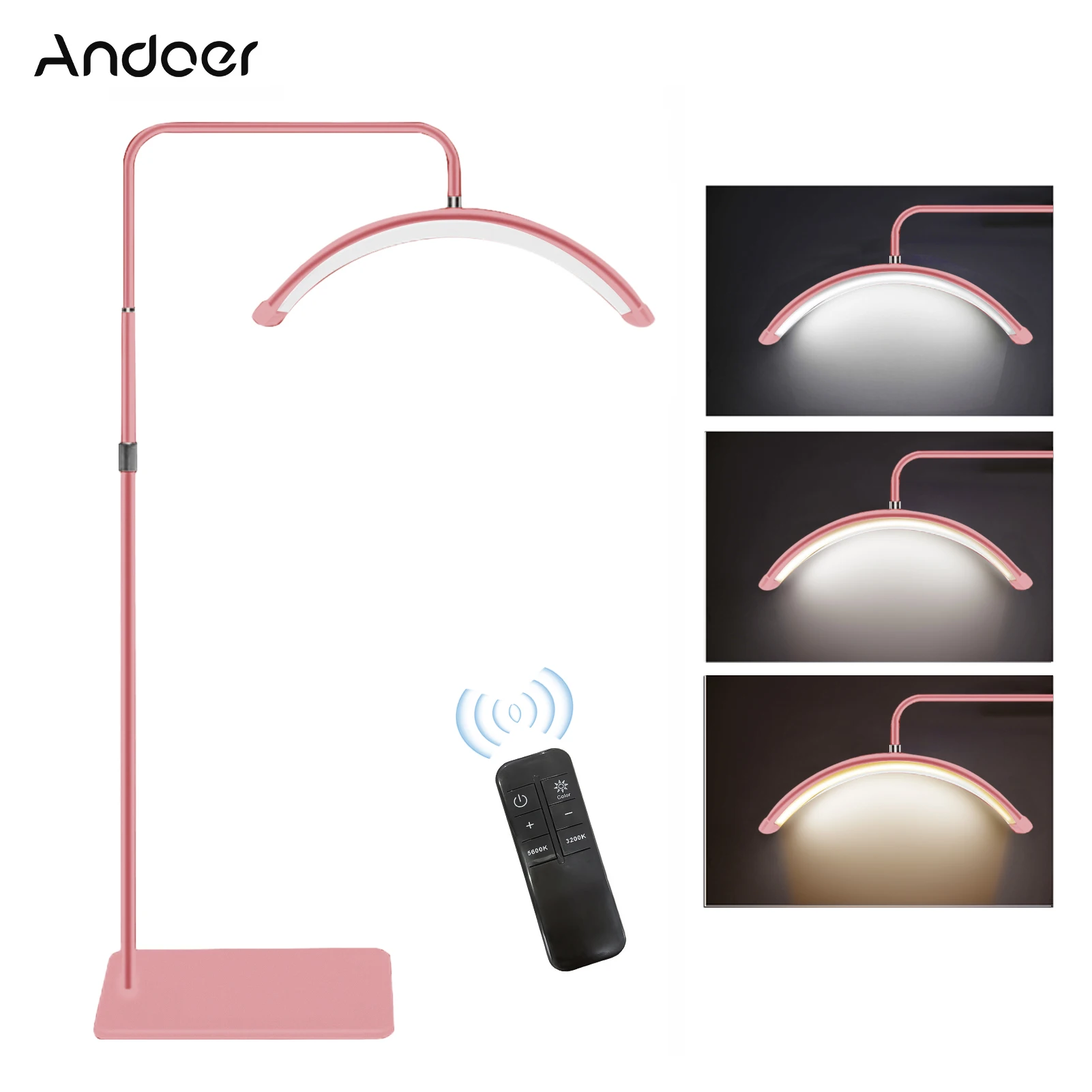Andoer HD-M6X Luce video da pavimento a LED da 36 W Luce di riempimento a forma di mezzaluna 3200 K-5600 K dimmerabile con supporto luminoso in metallo da 180 cm/70,9 pollici