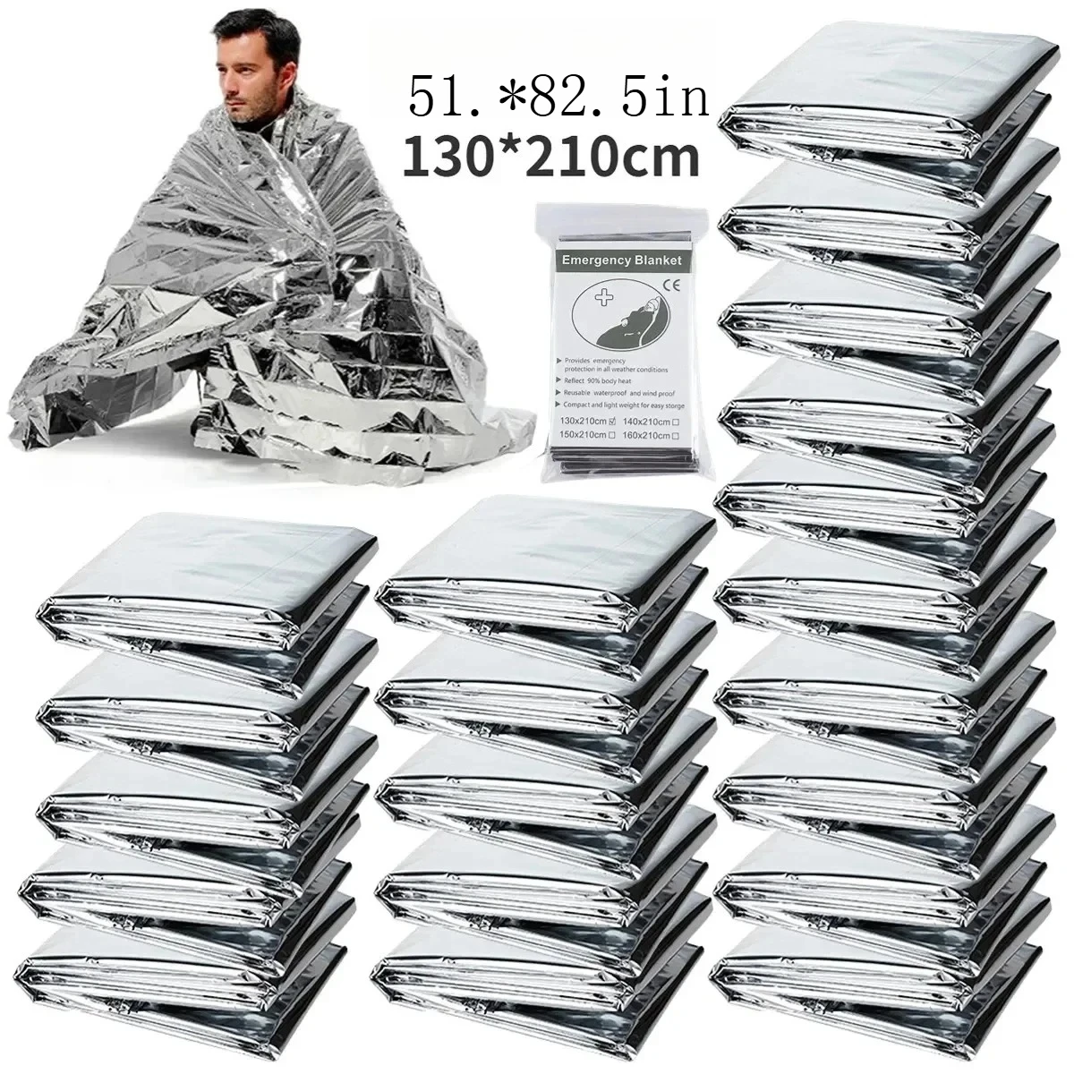 1-10PCS 방풍 방수 호일 열 비상 담요 생존 장비 캠핑 야외를위한 응급 처치 군사 구조 키트