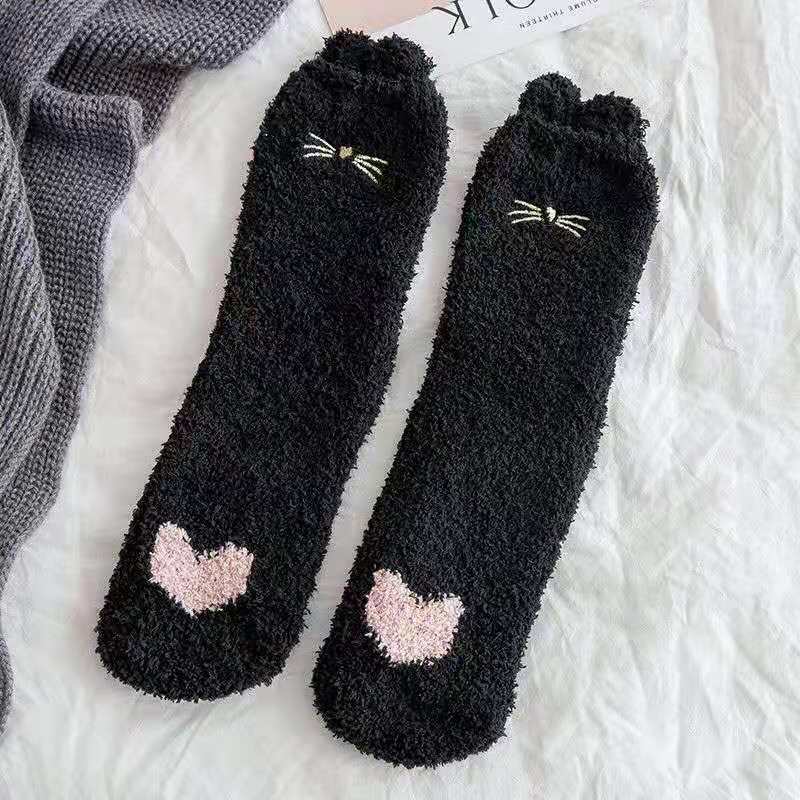5 paia di calzini caldi e sfocati con animali dei cartoni animati, calzini caldi in pile corallo di lunghezza per l'inverno, calze e calzetteria da donna