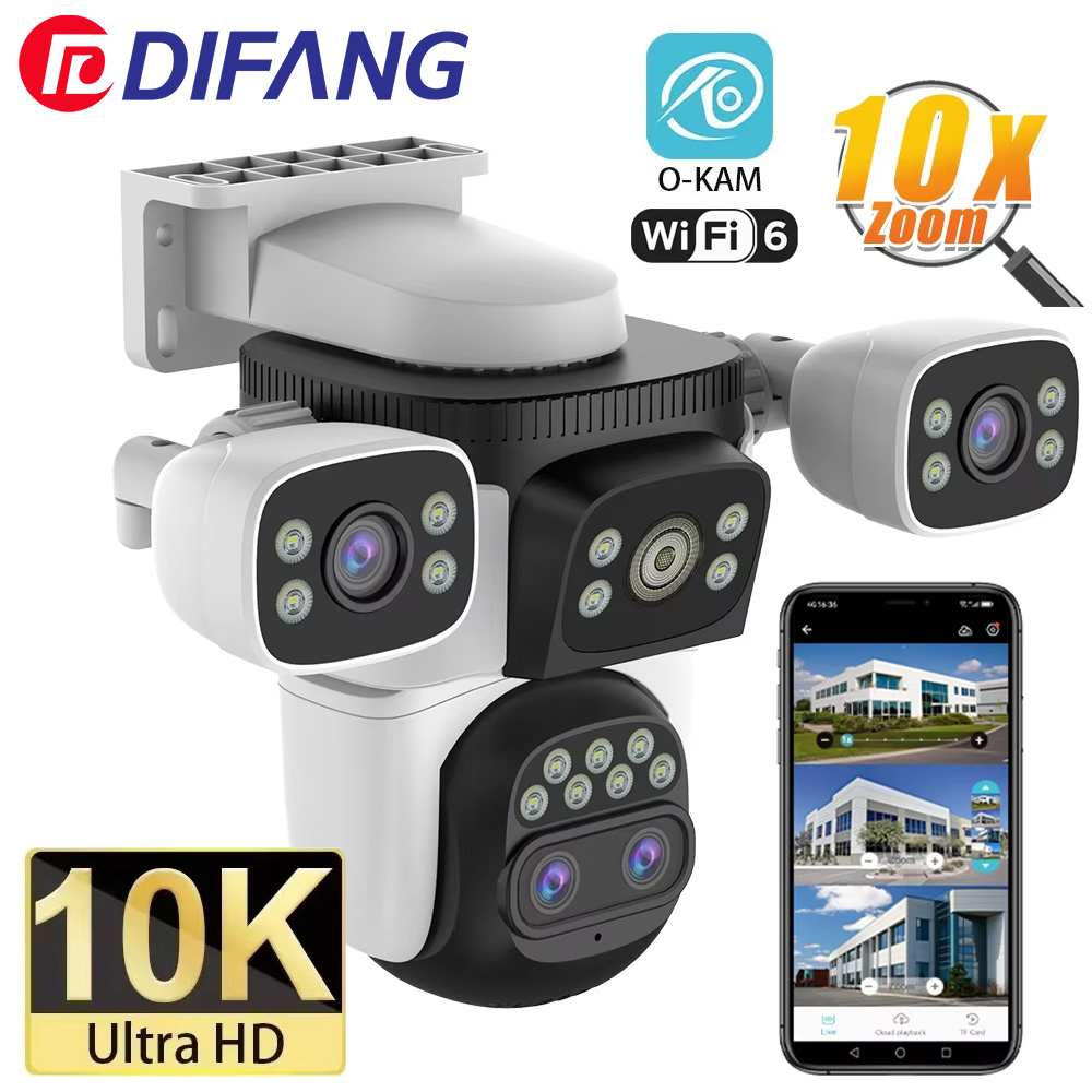 Cámara WiFi6 con Zoom óptico 10X para exteriores, 10K, 20MP, cuatro pantallas, cuatro lentes, seguimiento automático PTZ, doble lente 6K, CCTV de seguridad impermeable