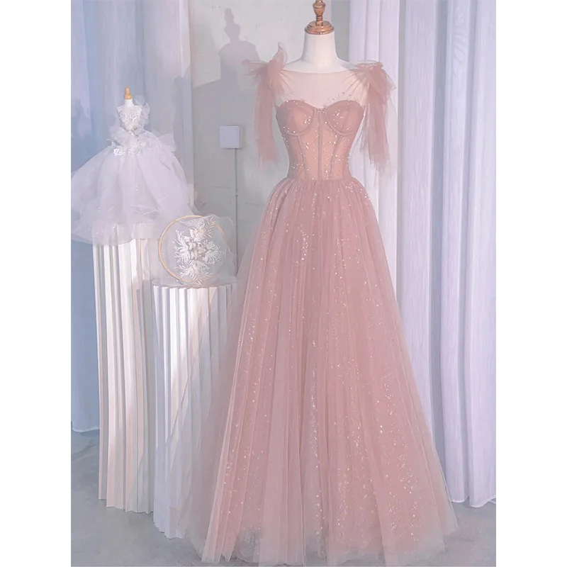 Vestido de novia Rosa elegante, vestido de escenario, diseño de lentejuelas de celebridades, vestido de fiesta Formal, vestido de graduación, lo último