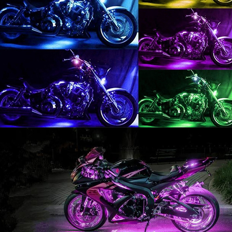 APP LED motocicleta coche atmósfera pie luz control remoto flexible impermeable sonido 12V moto decorativa lámpara ambiente tira