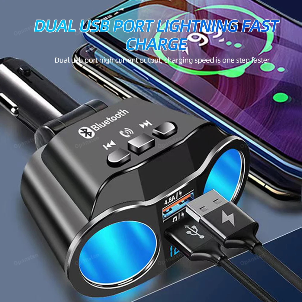 Isqueiro do carro divisor carregador duplo usb qc 3.0 carga rápida 12v auto transmissores fm bluetooth soquetes de chamada mãos-livres