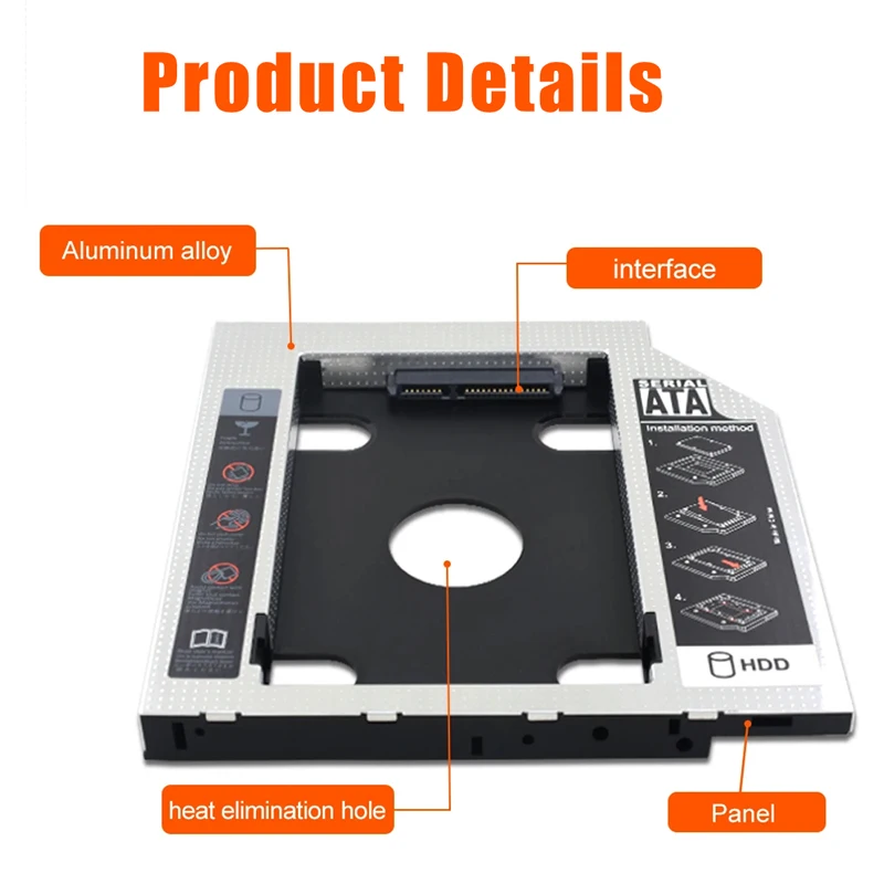 Adapter HDD SSD Caddy Interfejs SATA 3.0 Uchwyt dysku twardego laptopa 9,5/12,7 mm Uchwyt do wnęki optycznej CD DVD ROM