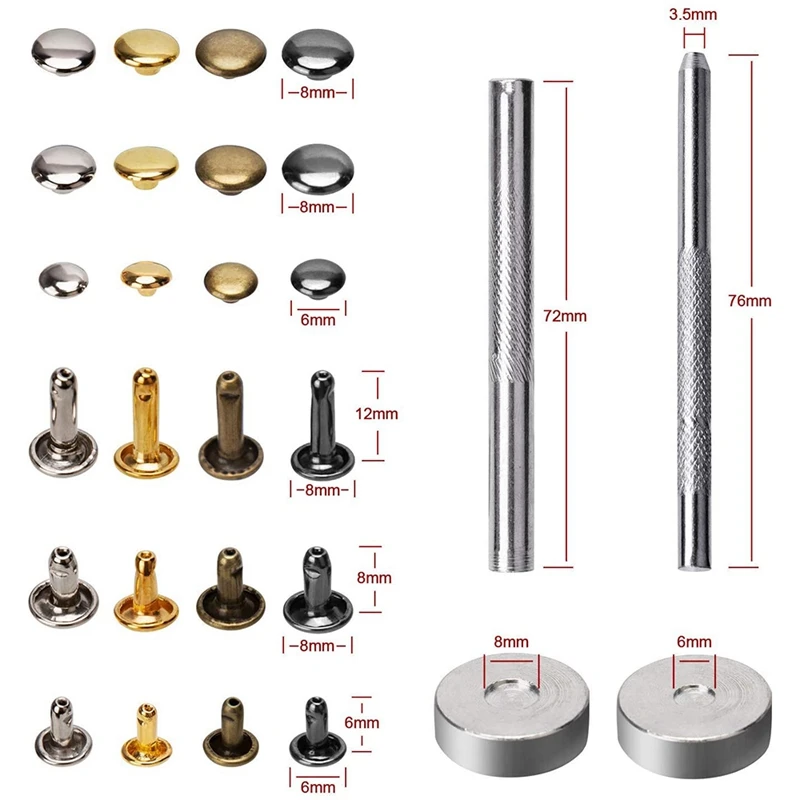 Double Cap Rivet Set com Alicate de Perfuração, Couro Studs, Couro Artesanato, Reparos Decoração, 3 Tamanhos, 4 Cores, 360 Conjuntos