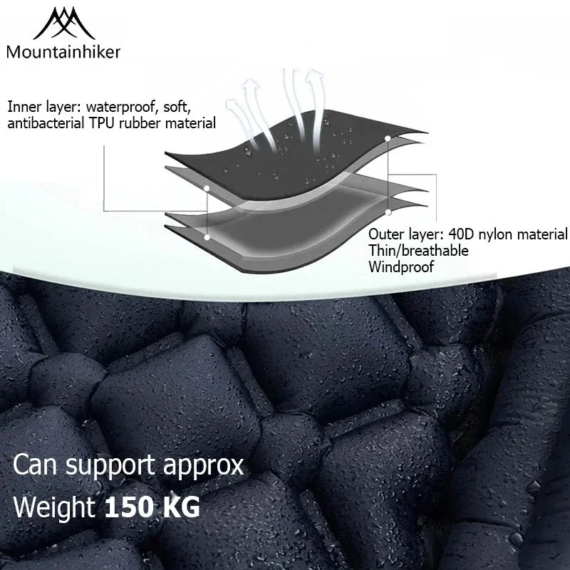 MOUNTAINHIKER-cojín de aire estampado para exteriores, colchón inflable portátil para acampar con reposacabezas, colchoneta de viaje, cama plegable