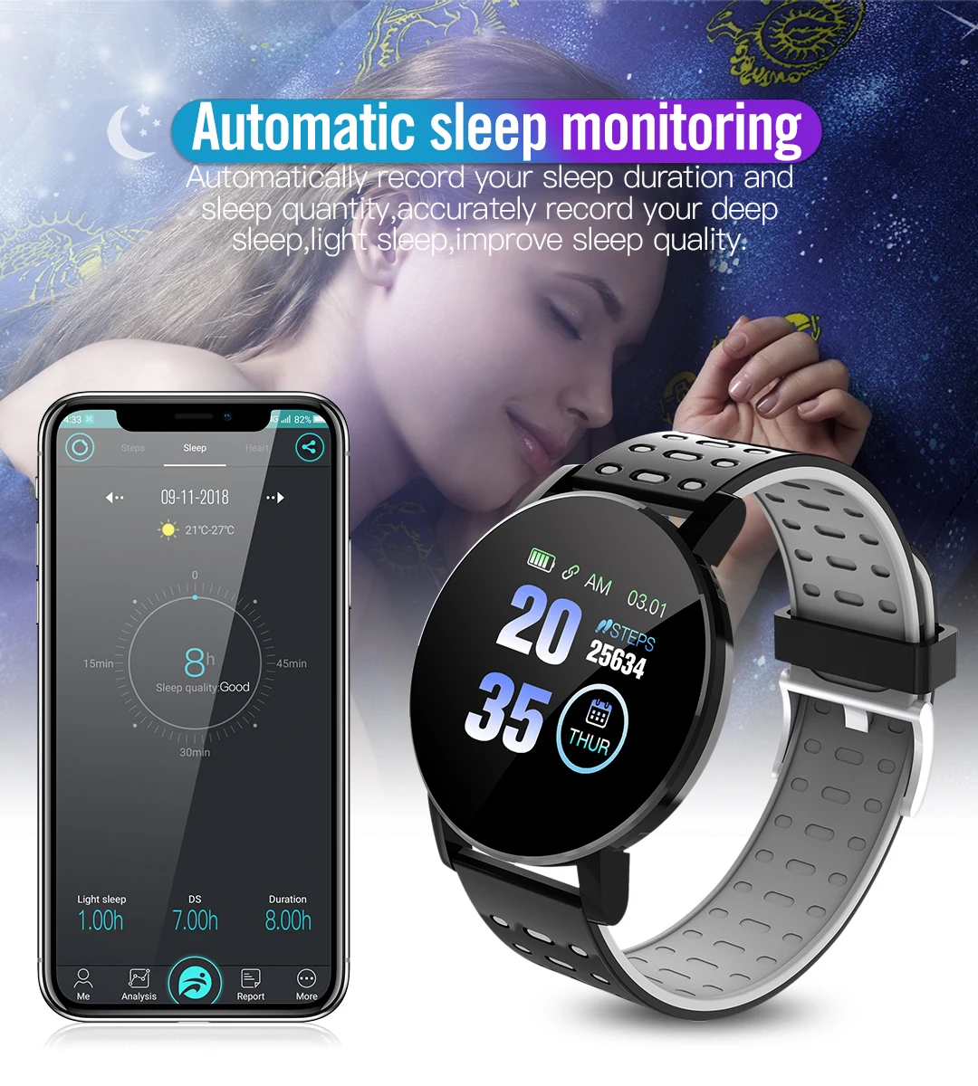 119S Smartwatch Bluetooth Thông Minh Xem Người Đàn Ông Huyết Áp Phụ Nữ Thông Minh Ban Nhạc Đồng Hồ Thể Thao Tập Thể Dục Tracker Đồng Hồ Cho Android IOS