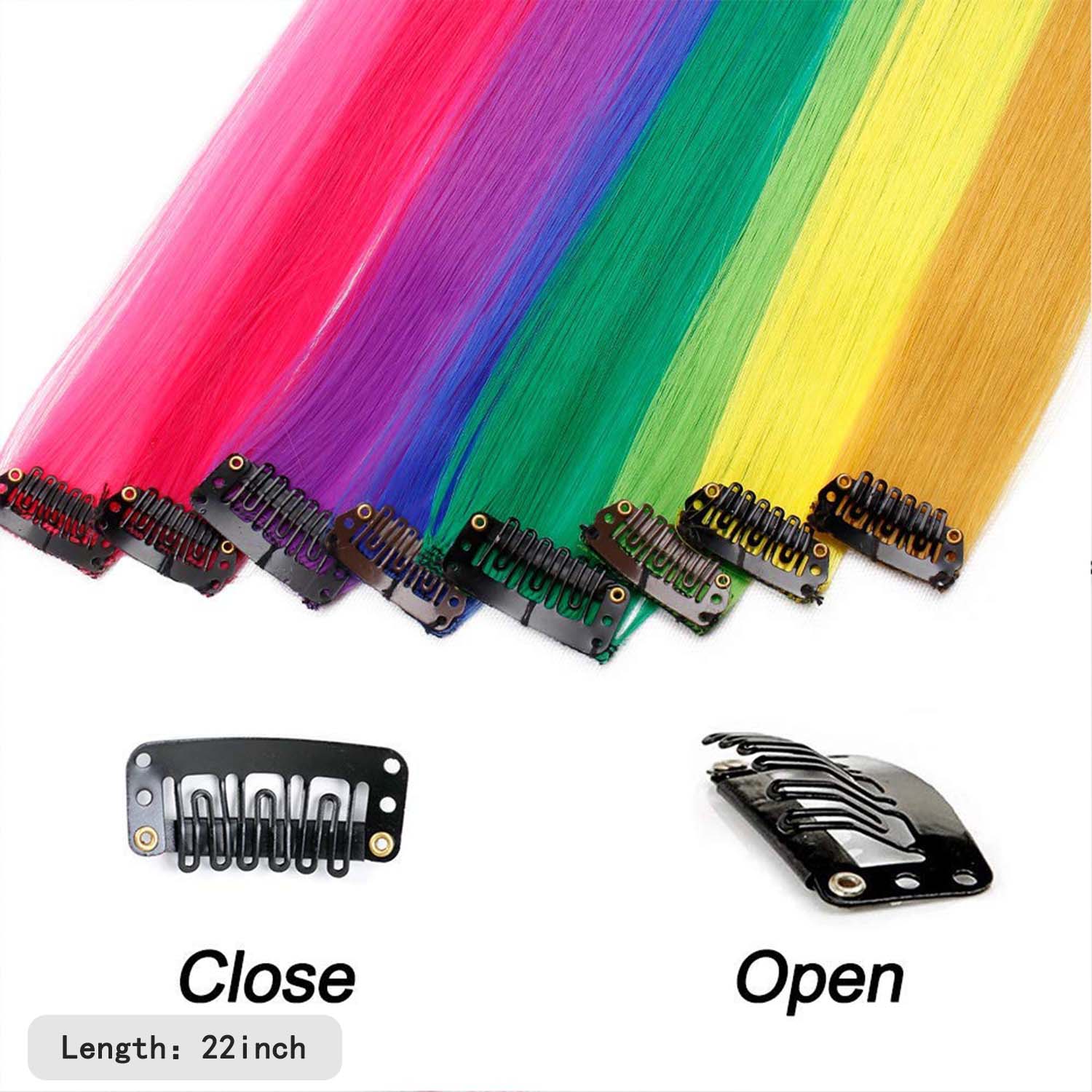 Synthetic 10PCS Clip in Hair Extensions for Women Girls Kids Colored Party Highlights Extensions Multi-colors Straight Hair