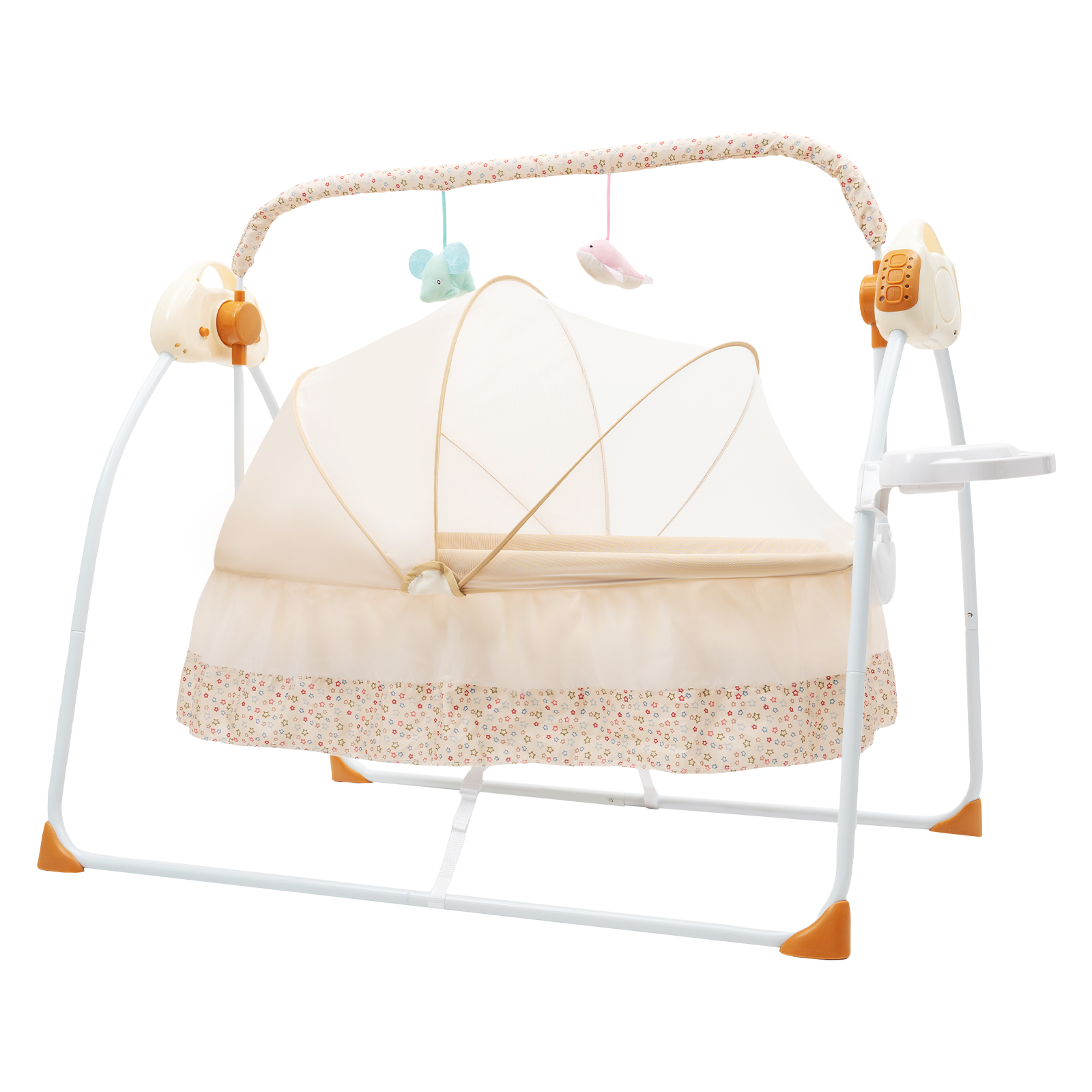 Foldable Electric Baby Cradle 0-18M 5 Speeds Swing Remote Control Bluetooth Music Mosquito Net 25KG Capacity for Sleep Play