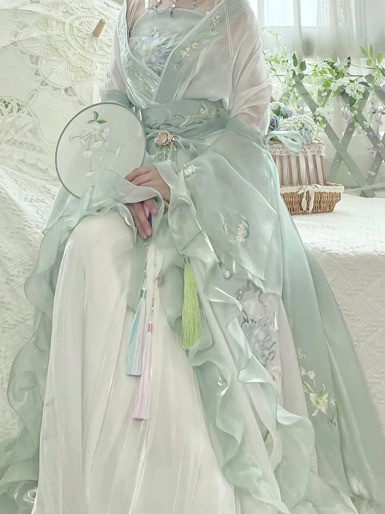Hanfu 8 개/대 드레스 여성 고대 중국 전통 Hanfu 세트 여성 요정 코스프레 의상 복장 여름 Hanfu Ligiht Green