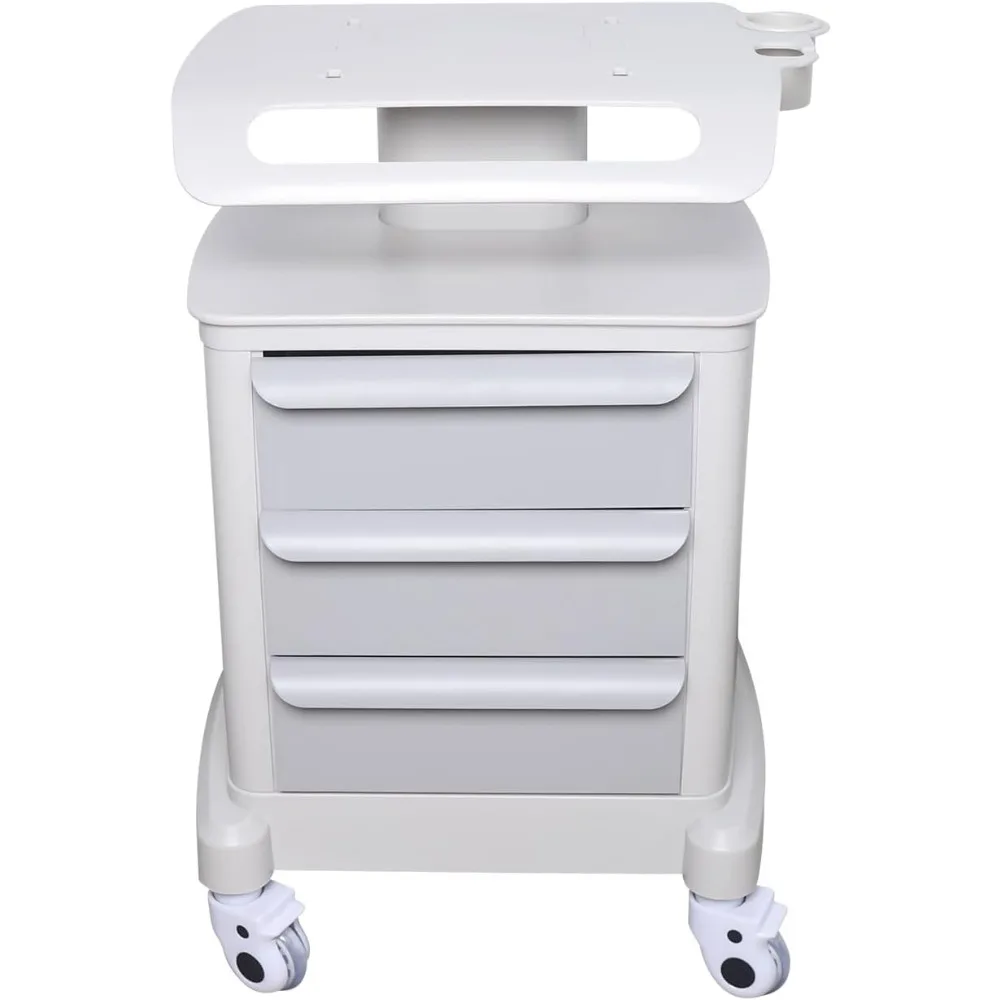Medical Trolley, Dental Lab Mobile Cart Medical Trolley with 4 Wheels, Portable Auto-Water Bottle Supply Cart with 3 Drawers