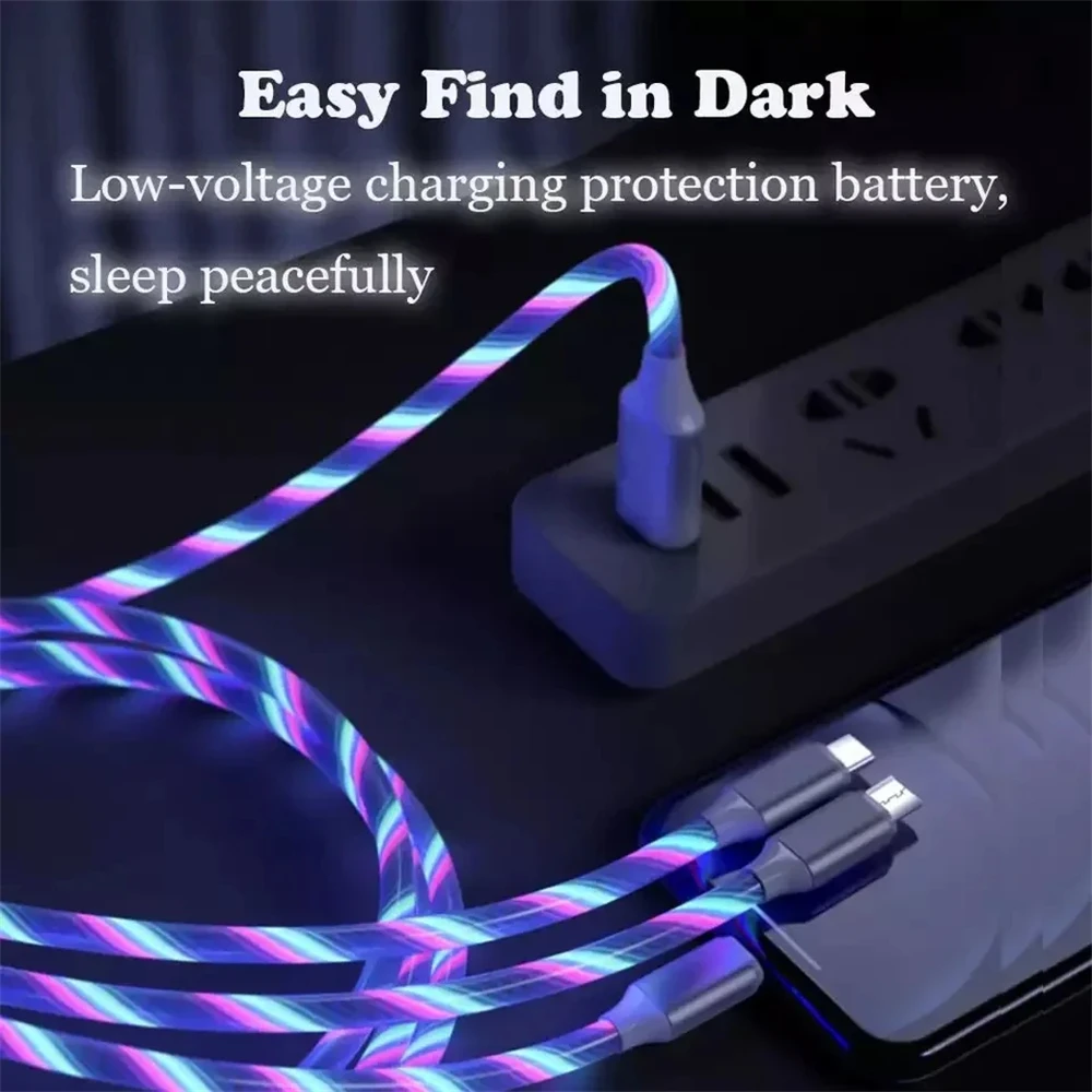 Leuchtendes LED-Licht USB 3 IN 1 Kabel Telefon Schnellladegerät Leuchtendes Typ-C-Kabel für Xiaomi iPhone Telefonzubehör