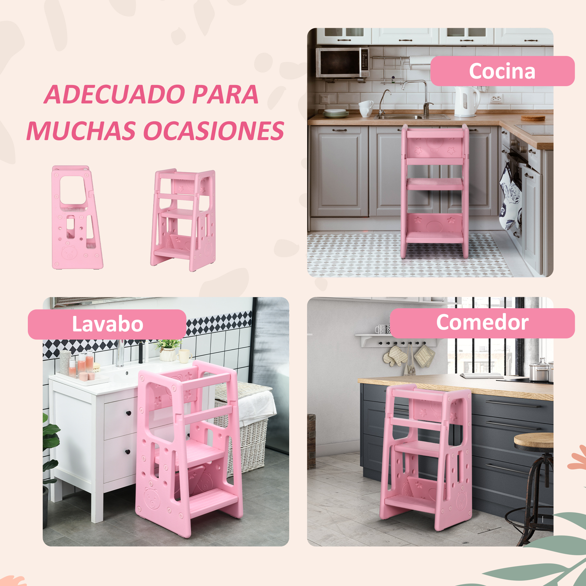 Homcom Lernt urm für Kinder mit einstellbarer Höhe 47x47x90 cm rosa