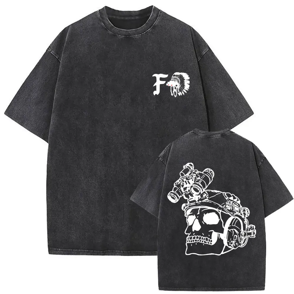 Washed Vintage Forward Observations Group Battle Tribe From The Grave Pull Over Print T-shirts Skeleton Male Oversized T Shirts