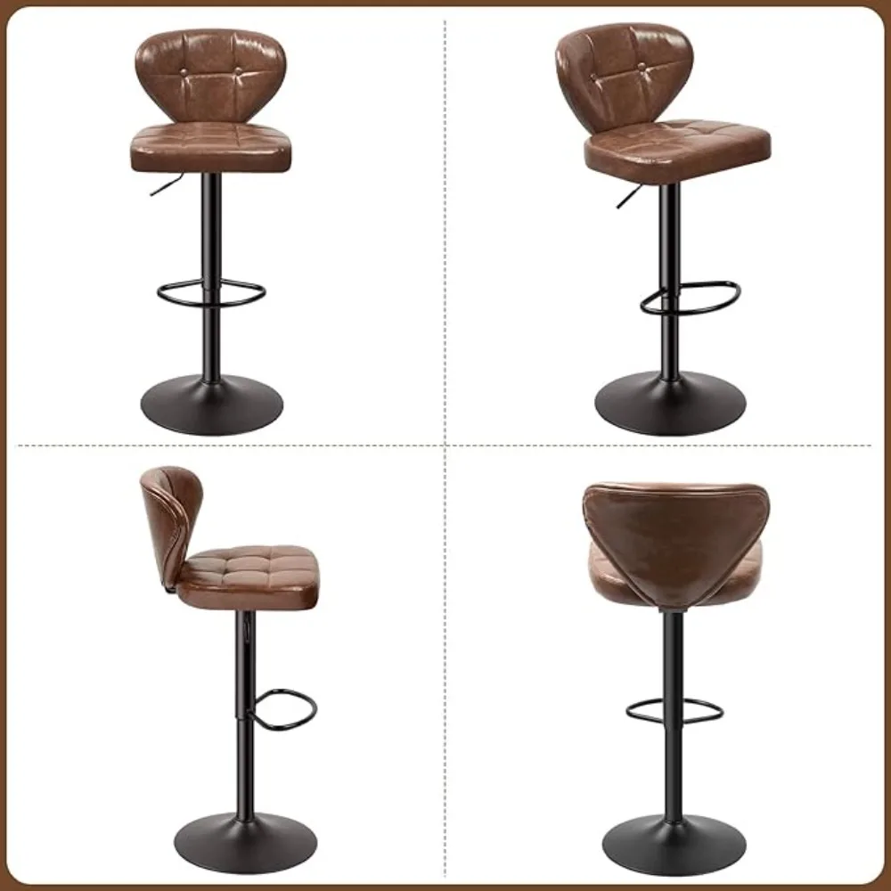 Bar Stool Set of 4, Adjustable PU Leather Upholstered Swivel Bar Chairs, Counter Height Barstools with Backrest, Bar Stool