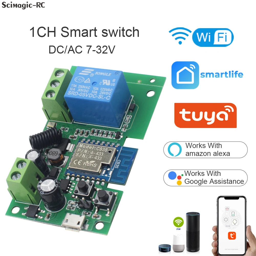 El más nuevo interruptor WiFi inteligente Tuya 1/4 canales RF 433MHz AC/DC 7-32V AC 85-250V funciona con Alexa Google Home Tuya módulo de relé inteligente