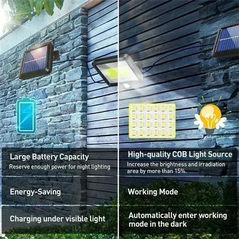 Luz Solar LED COB para exteriores, Sensor de movimiento PIR, colector Solar impermeable, farola de emergencia, iluminación de garaje, luces de seguridad para Patio