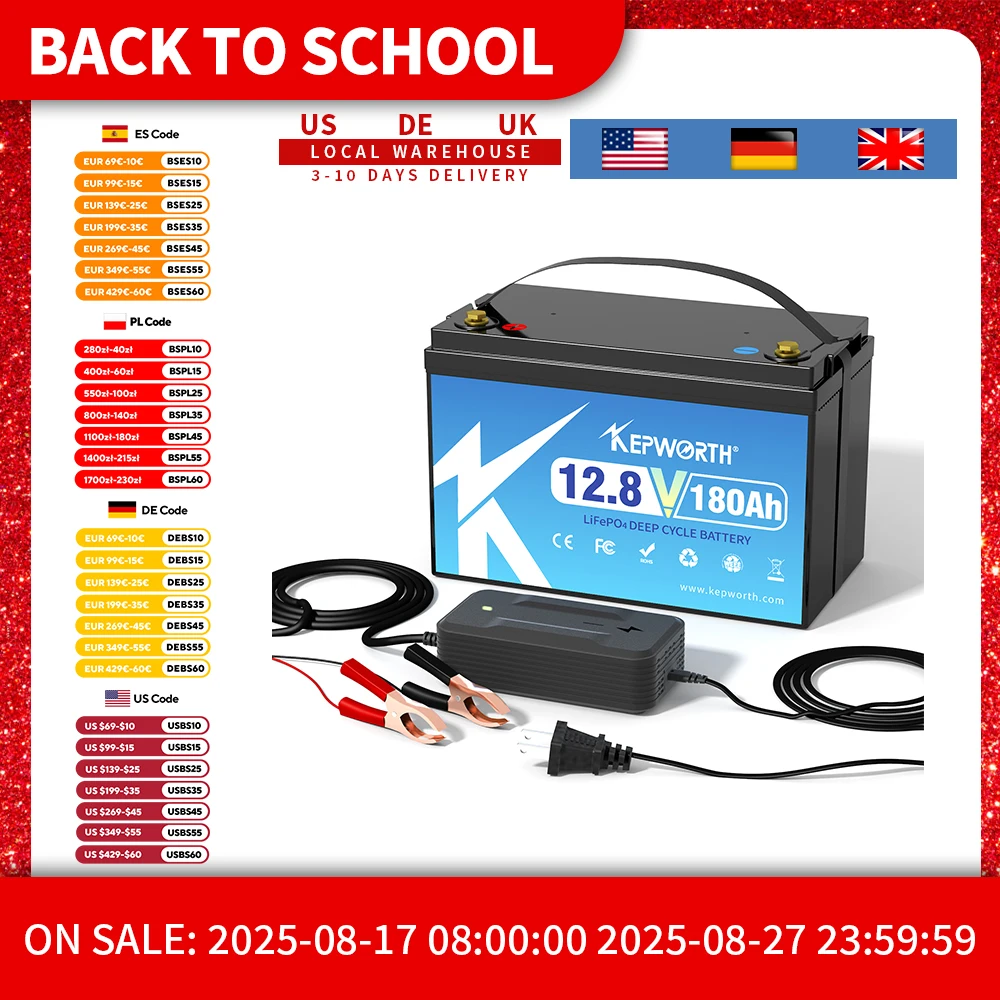 KEPWORTH Nieuwe 12V 180Ah LiFePO4-batterij Ingebouwd 100A BMS Perfecte vervanging voor loodzuur voor campers, zonnestelsel
