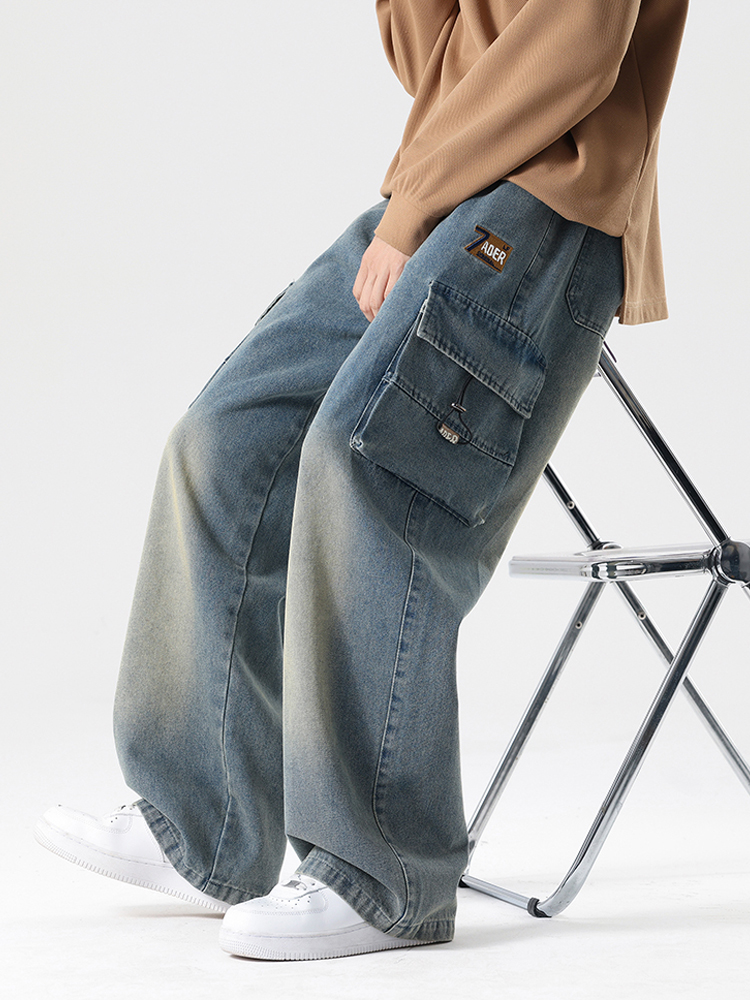 2024 otoño nuevos pantalones vaqueros Cargo para hombres talla grande 8XL 7XL 6XL bandas de hilo pantalones vaqueros de pierna ancha de algodón pantalones vaqueros rectos holgados