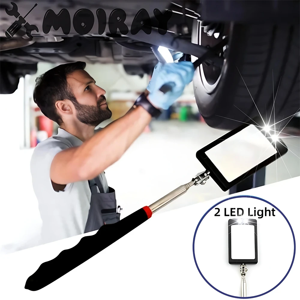 360 °   Espejo de inspección con luz LED, espejos telescópicos extensibles, herramientas mecánicas, espejo de inspección, mango telescópico, herramientas de reparación