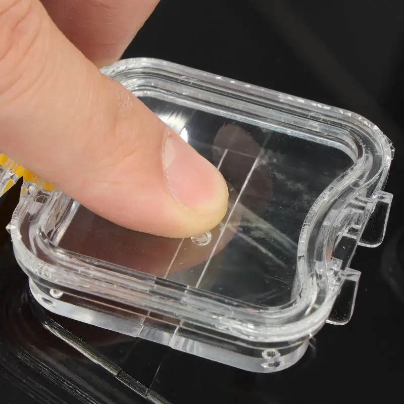 Scatola di plastica trasparente per protesi, scatola per protesi, con membrana a pellicola, cerniera colorata per corone e ponti