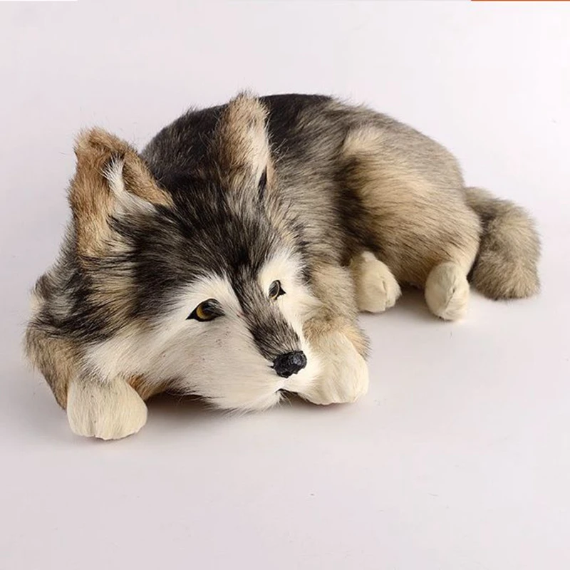 Mainan tekan hewan Husky seperti hidup, hadiah dekorasi meja anjing peliharaan simulasi 36x25x14cm DY50253