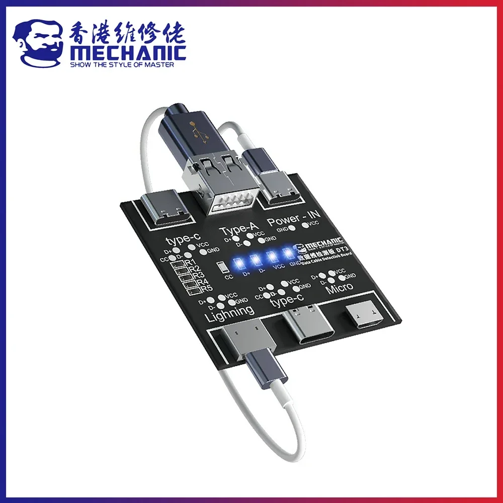 Probador de Cable USB mecánico DT3, placa PCB de prueba de Cable de datos para IPhone Android, herramienta de detección de encendido y apagado de Cable de fecha de iluminación USB tipo C