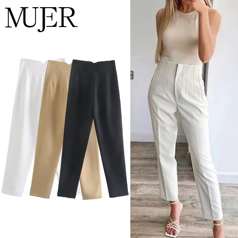 MUJER 2025 Women's Summer Pants Pencil High Waist Pants for Women White Black Cropped Trousers Womens Streetwear Office Pants