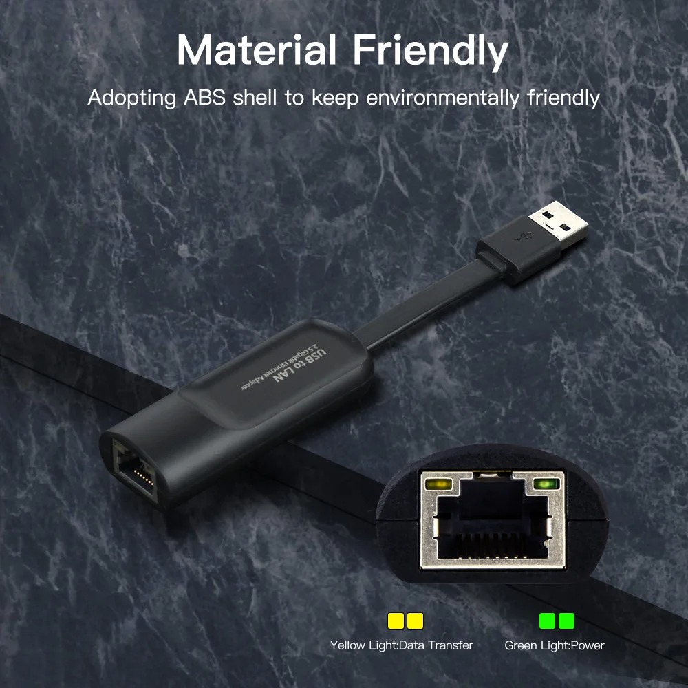 Adaptador Ethernet de 2500Mbps, 2,5G, USB 3,0 tipo C a tarjeta de red RJ45, adaptador Gigabit Ethernet con cable, concentrador de tarjeta Lan para MacBook iPad
