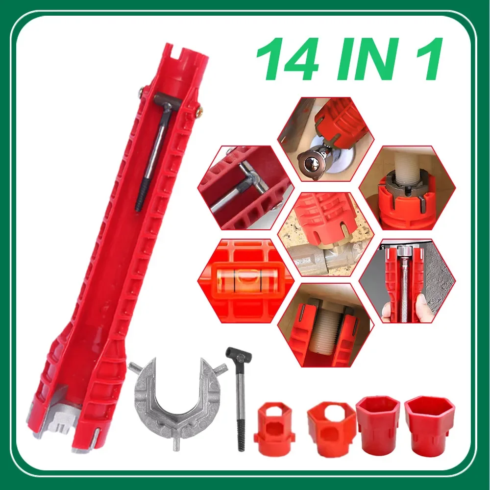 14 In 1 อ่างล้างจานก๊อกน้ําประแจประปาซ่อมเครื่องมือ Anti-SLIP Handle Double HEAD ประแจห้องน้ําประปาเครื่องทําน้ําอุ่น Spanner เครื่องมือ