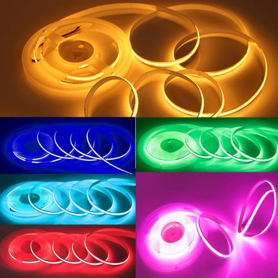 Striscia COB 5V 12V 24V 320Led/M Larghezza 8MM Bianco/Rosa/Rosso/Giallo/Blu ghiaccio/Verde TV Retroilluminazione Corda a nastro flessibile Illuminazione a LED