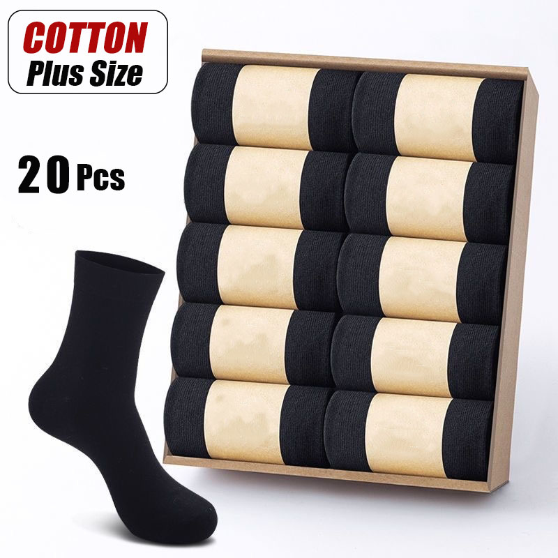 10 par/lote calcetines de algodón para hombre medias informales de negocios de Color sólido calcetines de tubo medio antideslizantes transpirables para hombre de talla grande EU39-48