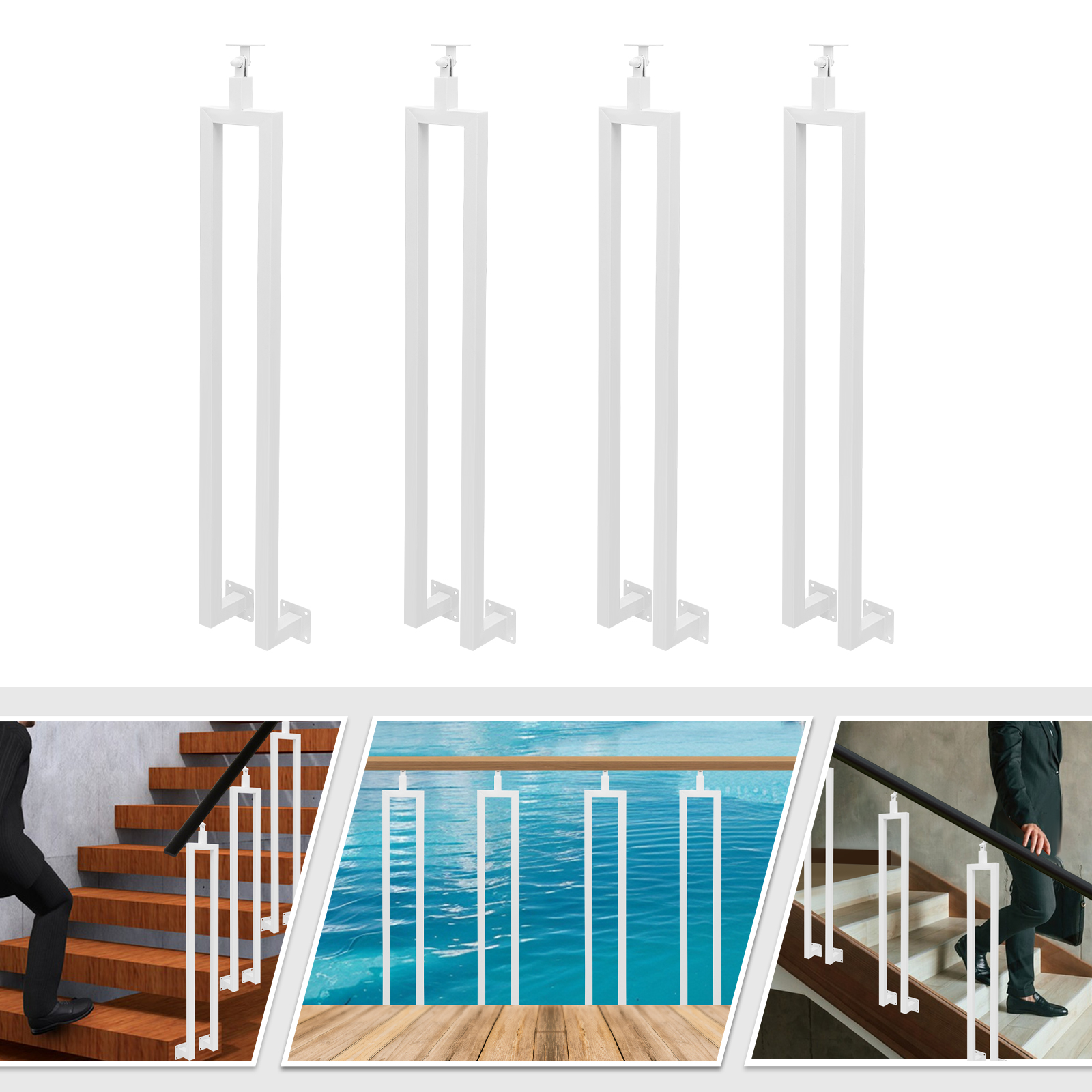 4-Piece Stair Railing Posts, U-shaped Stair Baluster Posts, Adjustable Stair Railing Posts for Deck, Balcony, Stair
