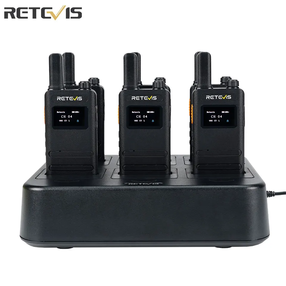 Retevis B63S (3a generación RT22) Mini walkie-talkies PMR446/FRS Pantalla LCD delgada recargable para restaurante Boutique Store (paquete de 6)