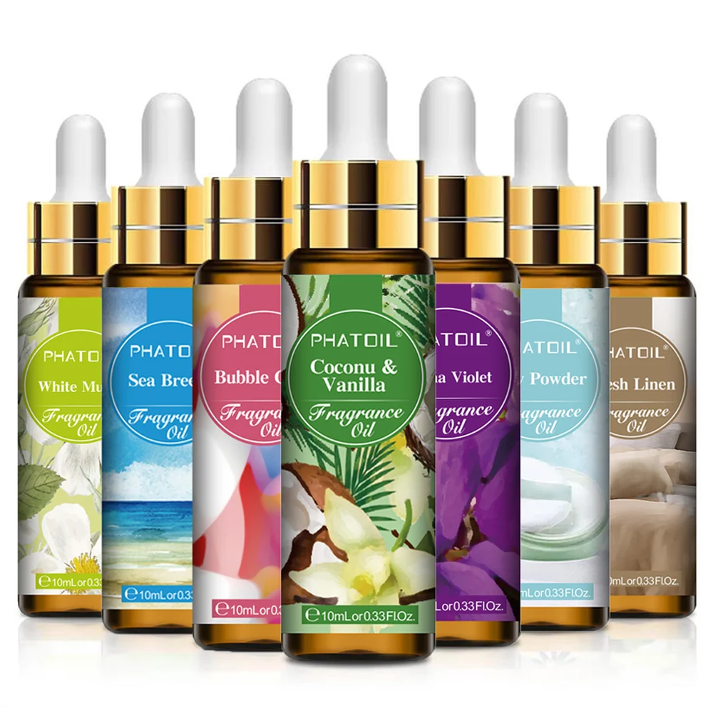 Phatoil 10ml óleo de fragrância para mulheres morango pêssego anjo brisa do mar coco & baunilha goma de bolha aromaterapia óleos de fragrância